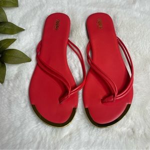 Bright Red Target Sandals With Gold Detail
